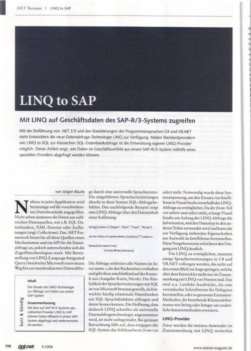 The first page of the article in dot.net Magazin