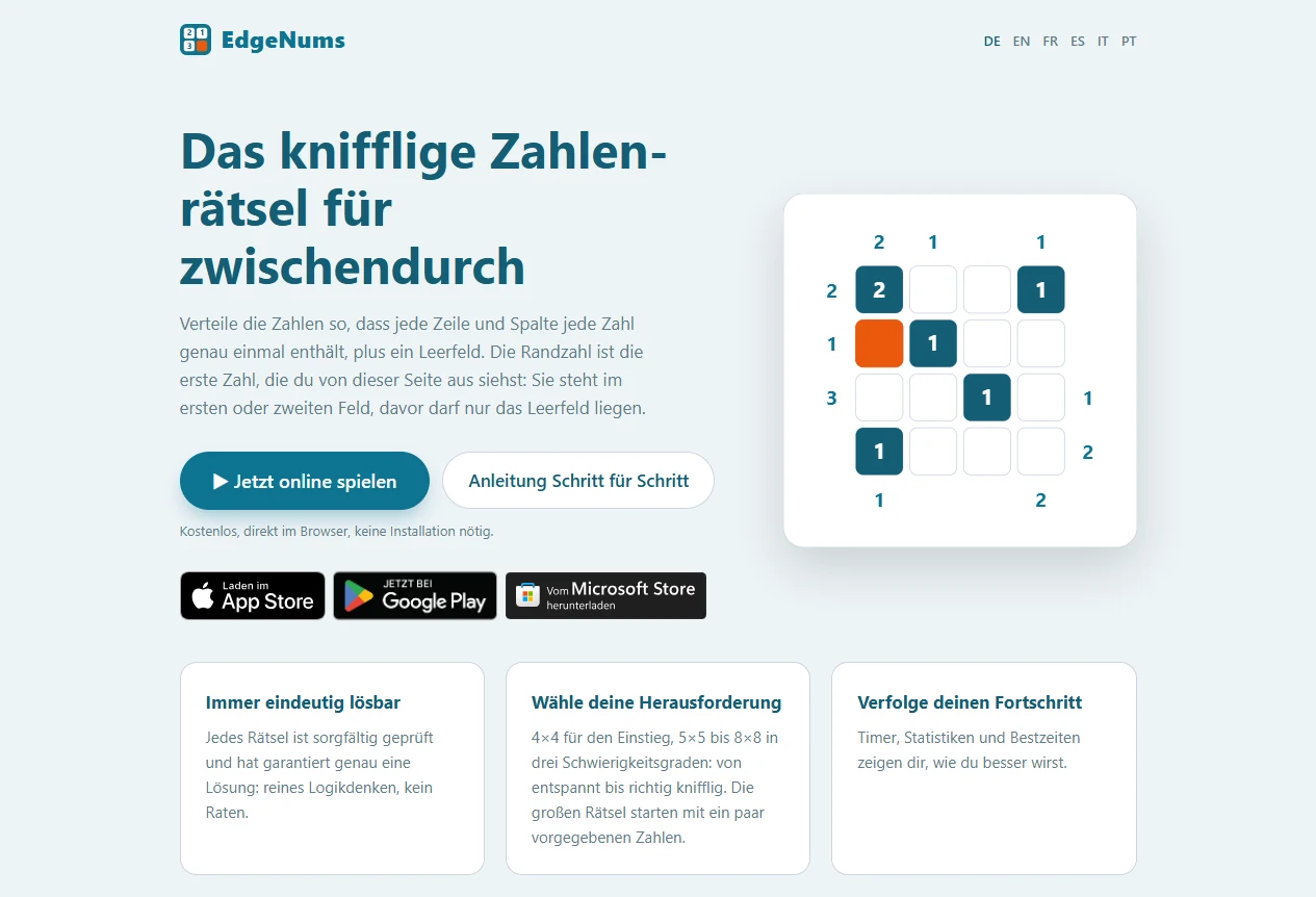 EdgeNums, die Startseite