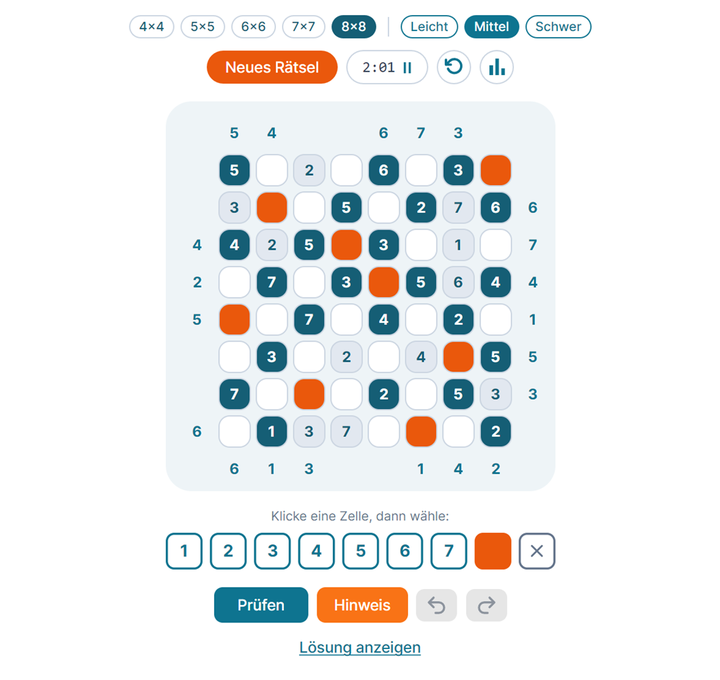 EdgeNums, ein 8-mal-8-Rätsel im Spiel