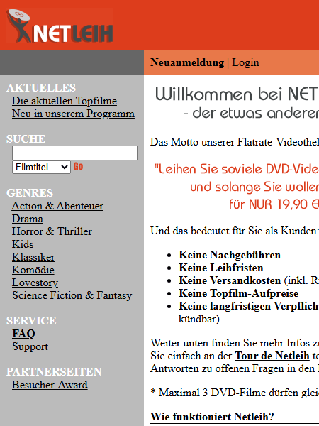 The start page of Netleih.de in September 2002