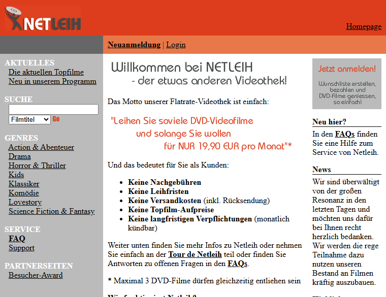 The start page of Netleih.de in September 2002