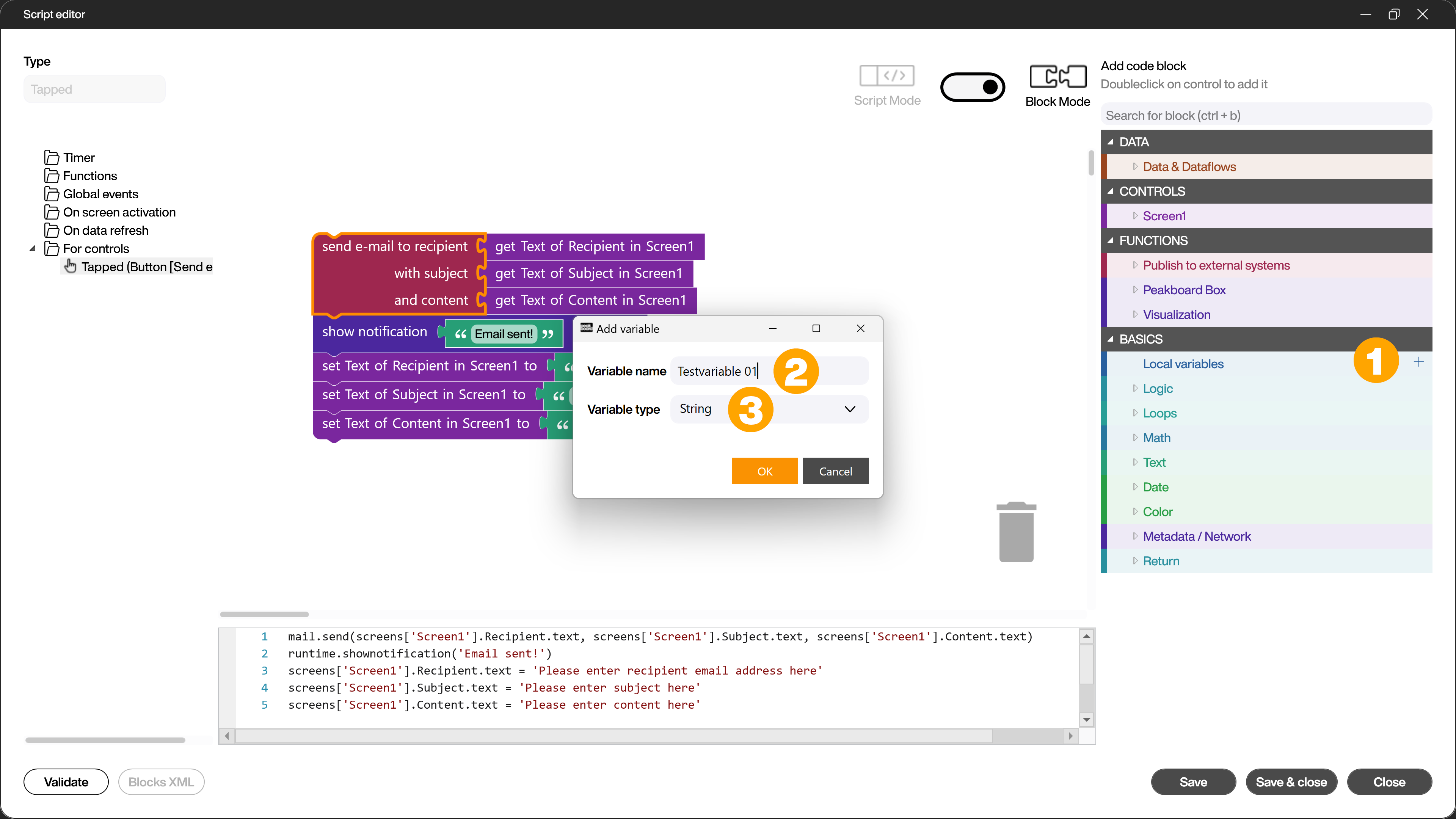 Peakboard Script editor - adding a local variable