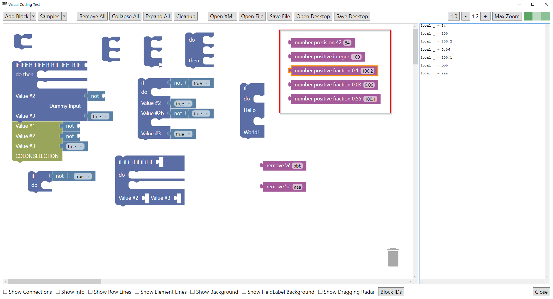 Visual Coding prototype, number fields with precision and range constraints
