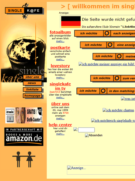 The start page of Singlekafe.de in November 1999