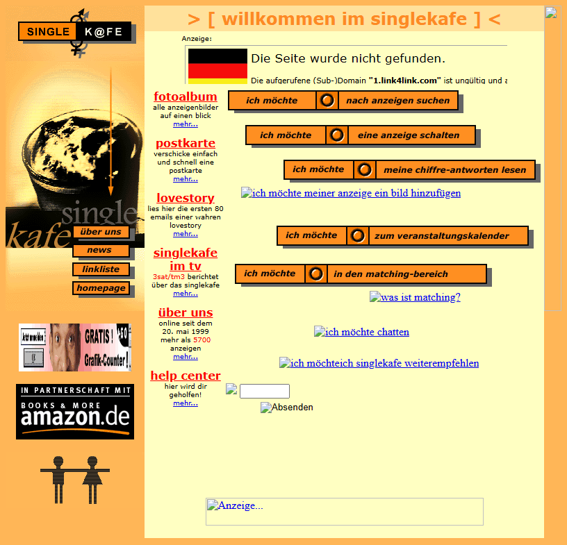 Die Startseite von Singlekafe.de im November 1999