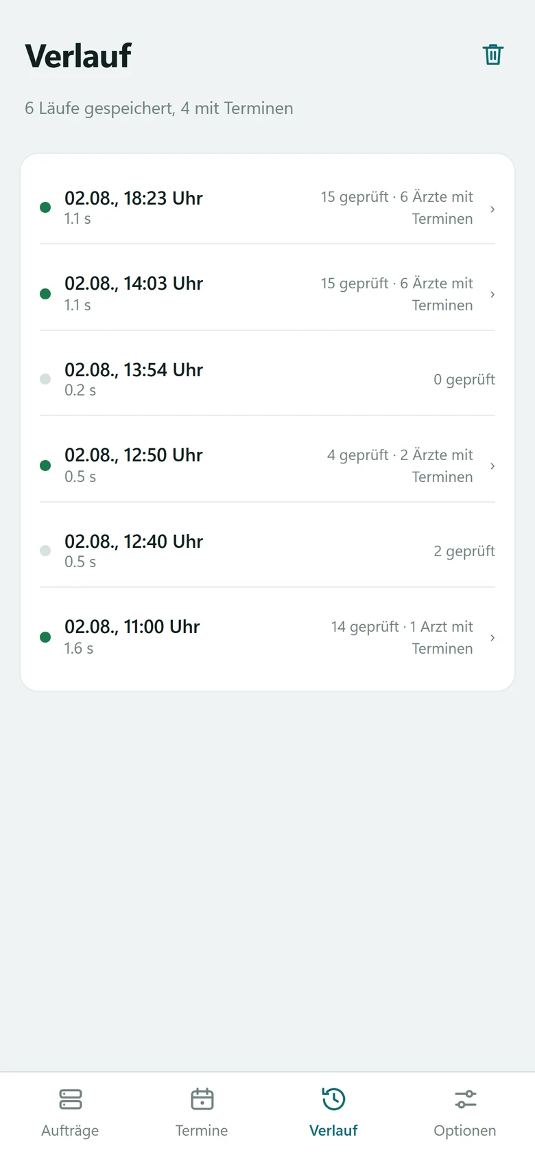 Doc2Lib SlotWatch, der Verlauf der Läufe